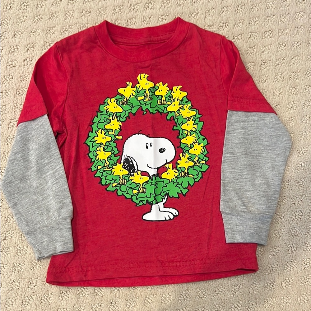 Snoopy Red and Gray Kids Long Sleeve Shirt